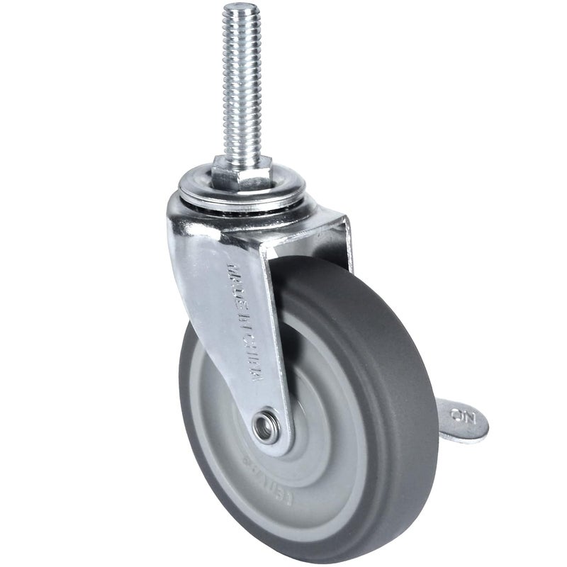 Finnhomy Caster Wheels 3 Inch Set of 4 Heavy Duty Threaded Stem Casters 3/8"-16x1-1/2 Swivel Rubber Industrial Castors Locking Wheels for Wire Shelving/Furniture/Carts Load Bearing 720 Lbs Gray - Image 5